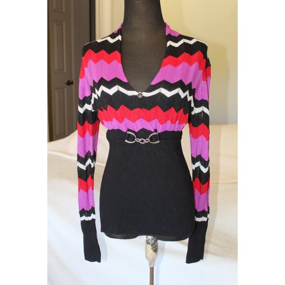 VTG Cache Chevron Blouse Size Medium Long Sleeves Top Zig Zag Y2K 90'S As Is - Picture 1 of 7